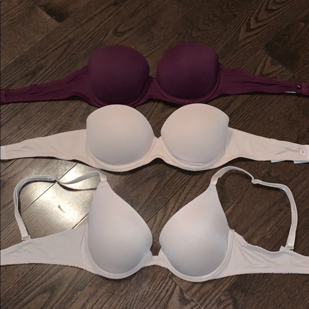 3 VS/PINK push-up bras (32B)